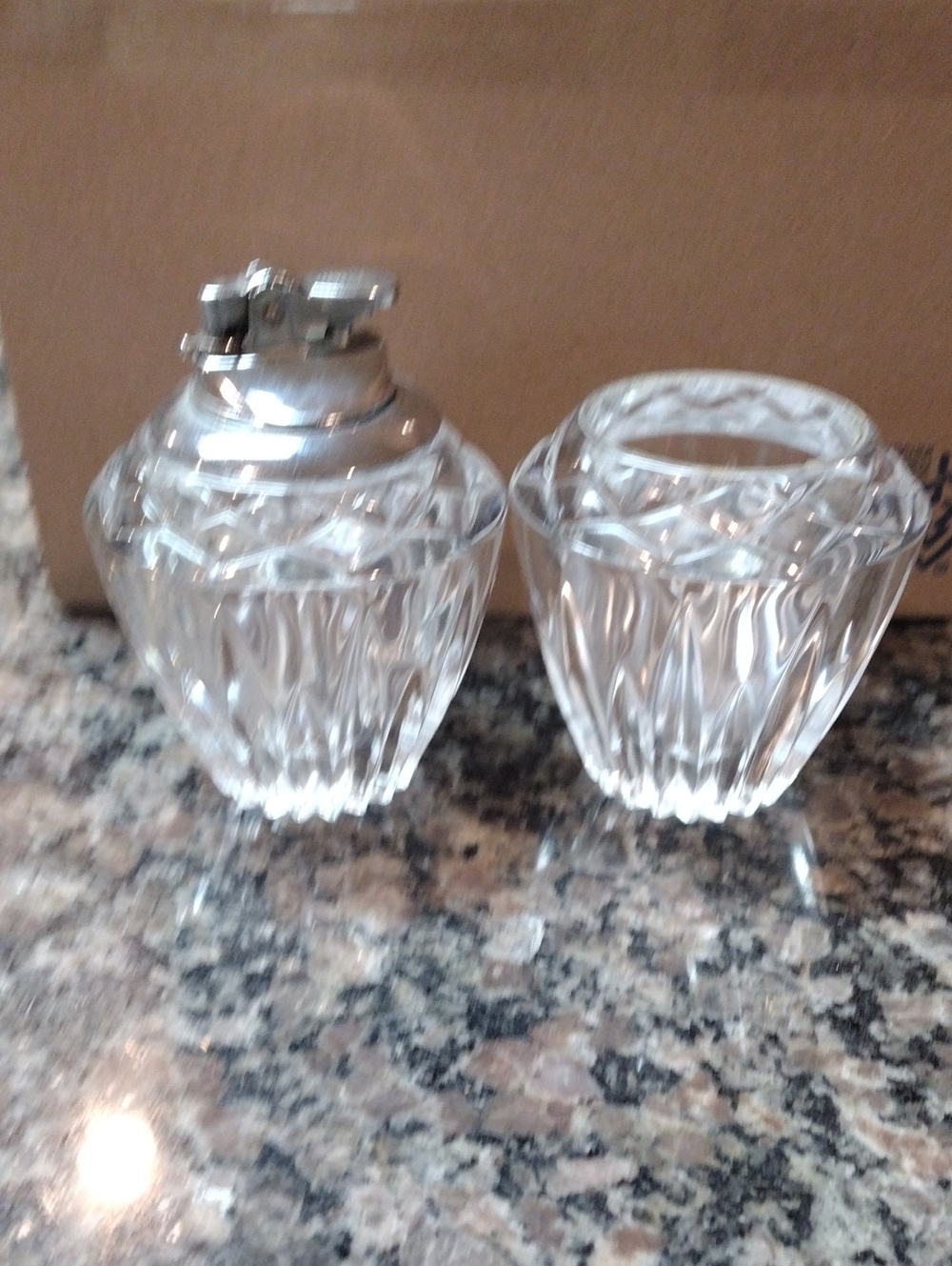 set of 2 mid century crystal table decorations